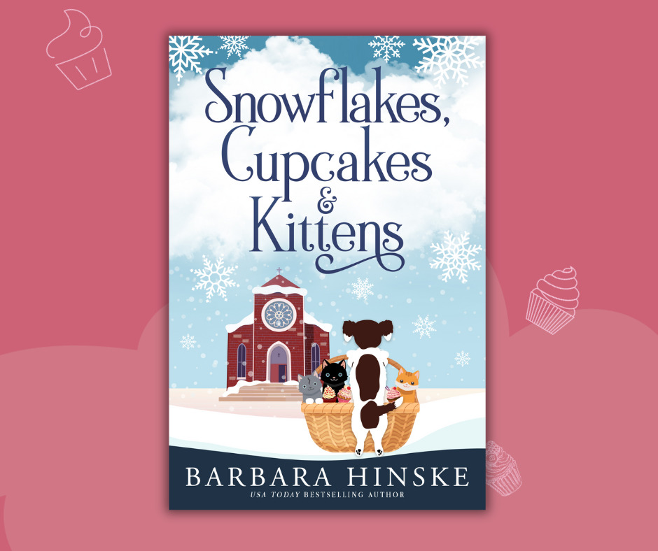 snowflakes, cupcakes & kittens on a pink background